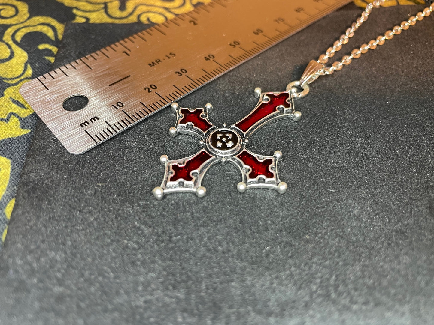 Red Crimson Bloody Inverted Upside Down Cross Pendant Necklace Vintage Gothic Satanic Pagan Wiccan Occult Jewelry Best Gift - Silver