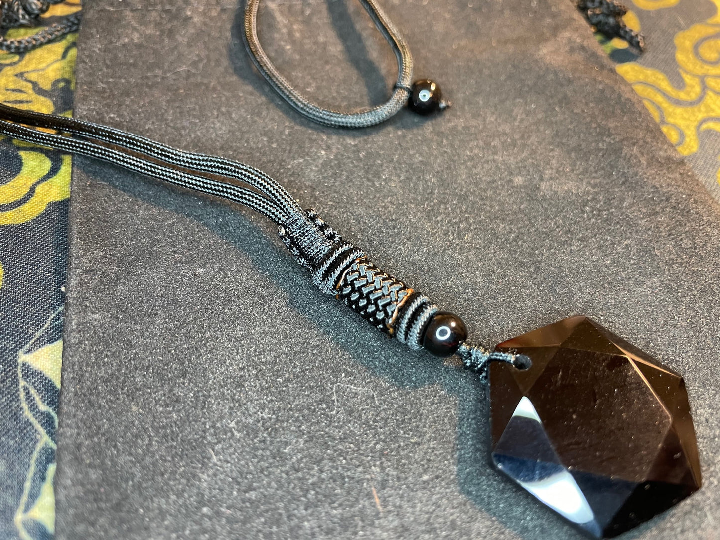 Obsidian Dragonglass Volcanic Glass Pendant Necklace Hexagram Healing Centering Mediation Stone Vintage Gothic Pagan Satanic Best Gift Black