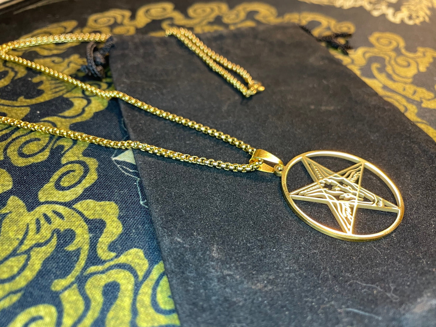 Sigil of Baphomet Satanic Church Upside Down Inverted Pentagram Stainless Steel Pendant Necklace Gothic Pagan Occult Jewelry Gift - Gold