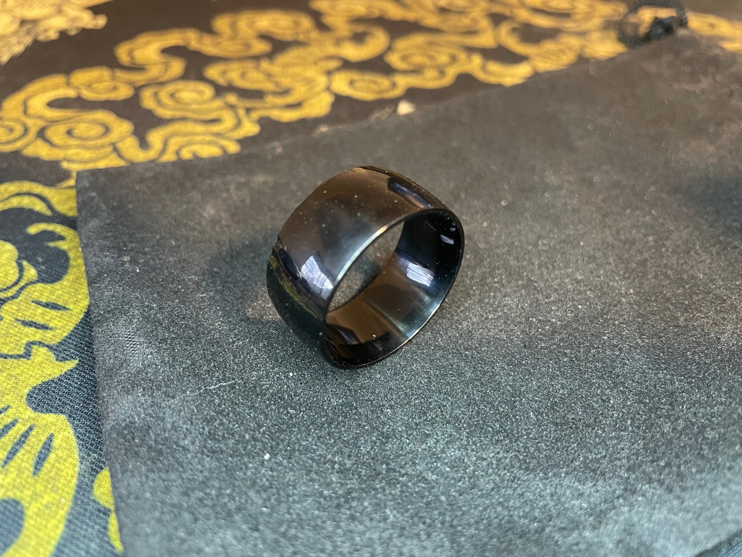 Black Stainless Steel Ring 11 mm Wide Band Gothic Wedding Classic Vintage Satanic Pagan Wiccan Occult Jewelry Gift - Unisex Men's Women's