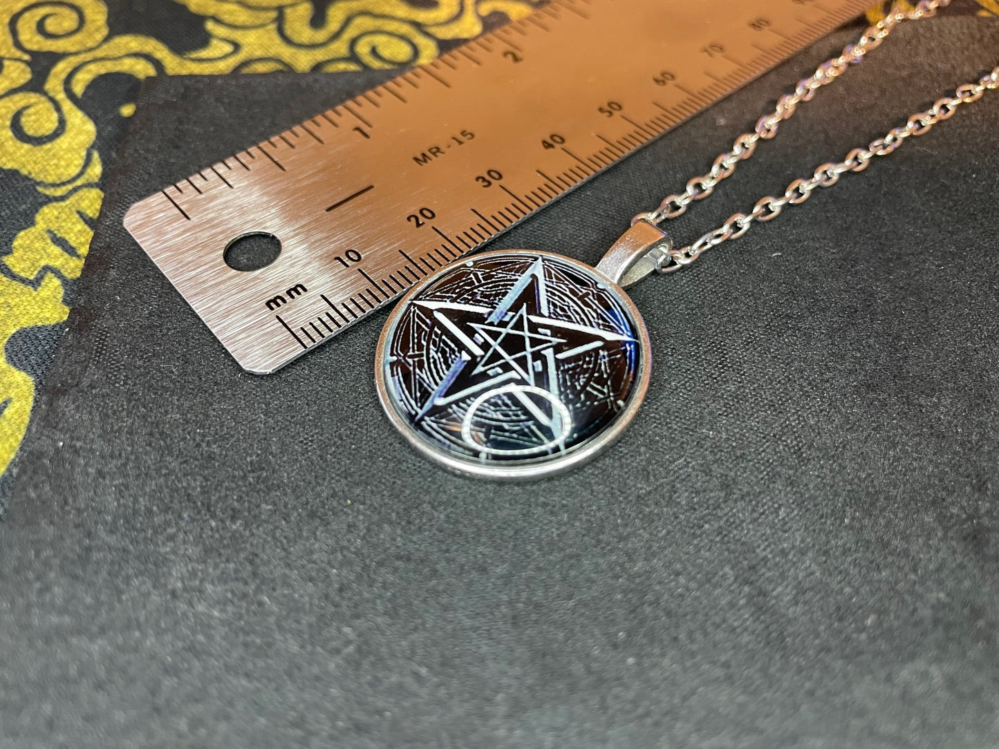 Double Pentagram Sigil of Leviathan Baphomet Lucifer Glass Stainless Steel Pendant Necklace Satanic Wiccan Occult Jewelry Best Gift - Silver