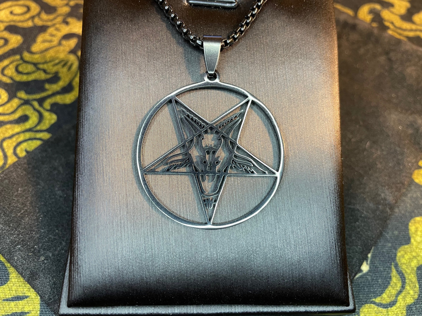 Sigil of Baphomet Satanic Church Upside Down Inverted Pentagram Stainless Steel Pendant Necklace Gothic Pagan Occult Jewelry Gift - Black