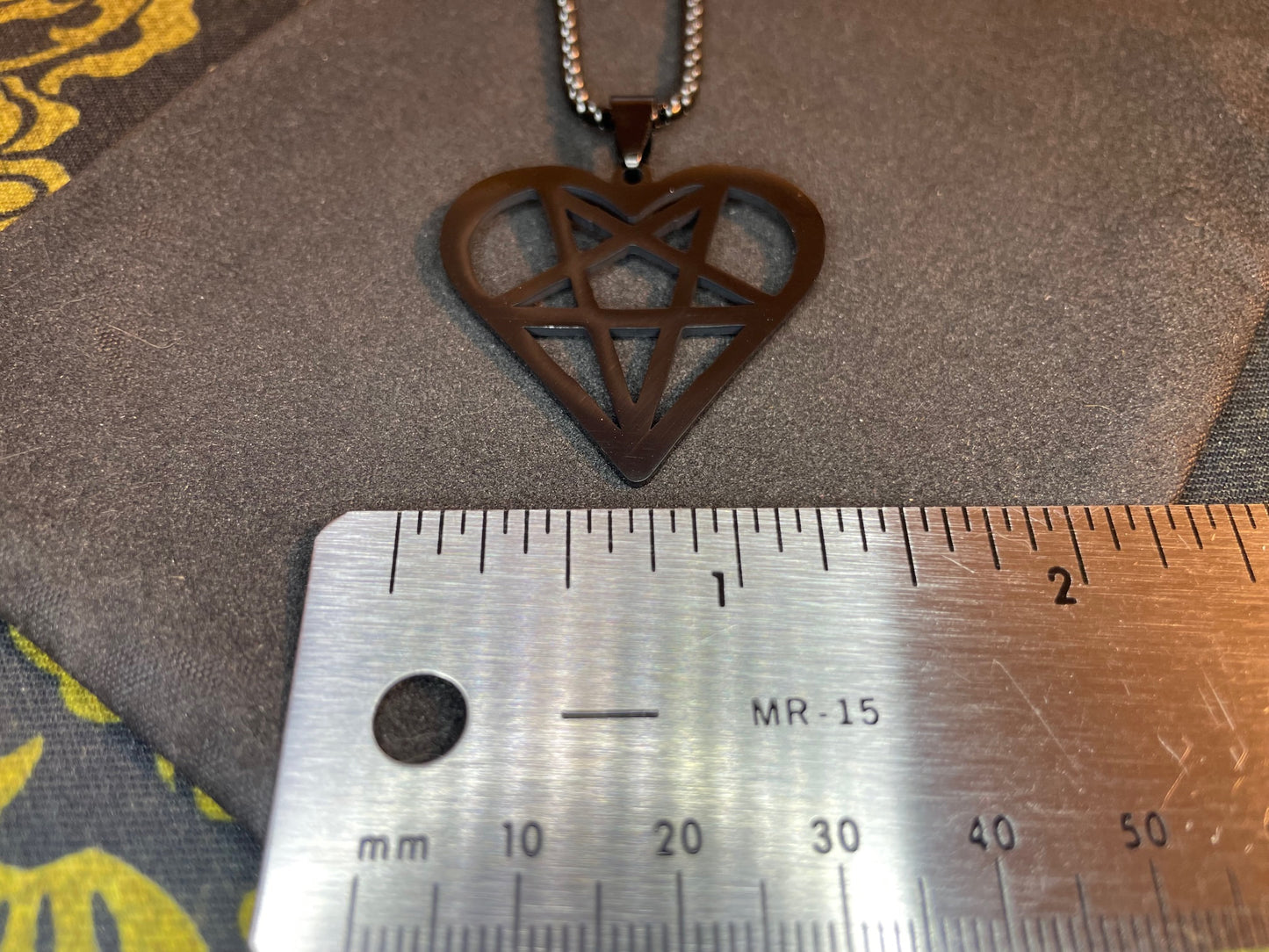 Satan's Heart Inverted Pentagram Feminine Masculine Duality Stainless Steel Pendant Necklace Gothic Wiccan Pagan Satanic Jewelry - Black