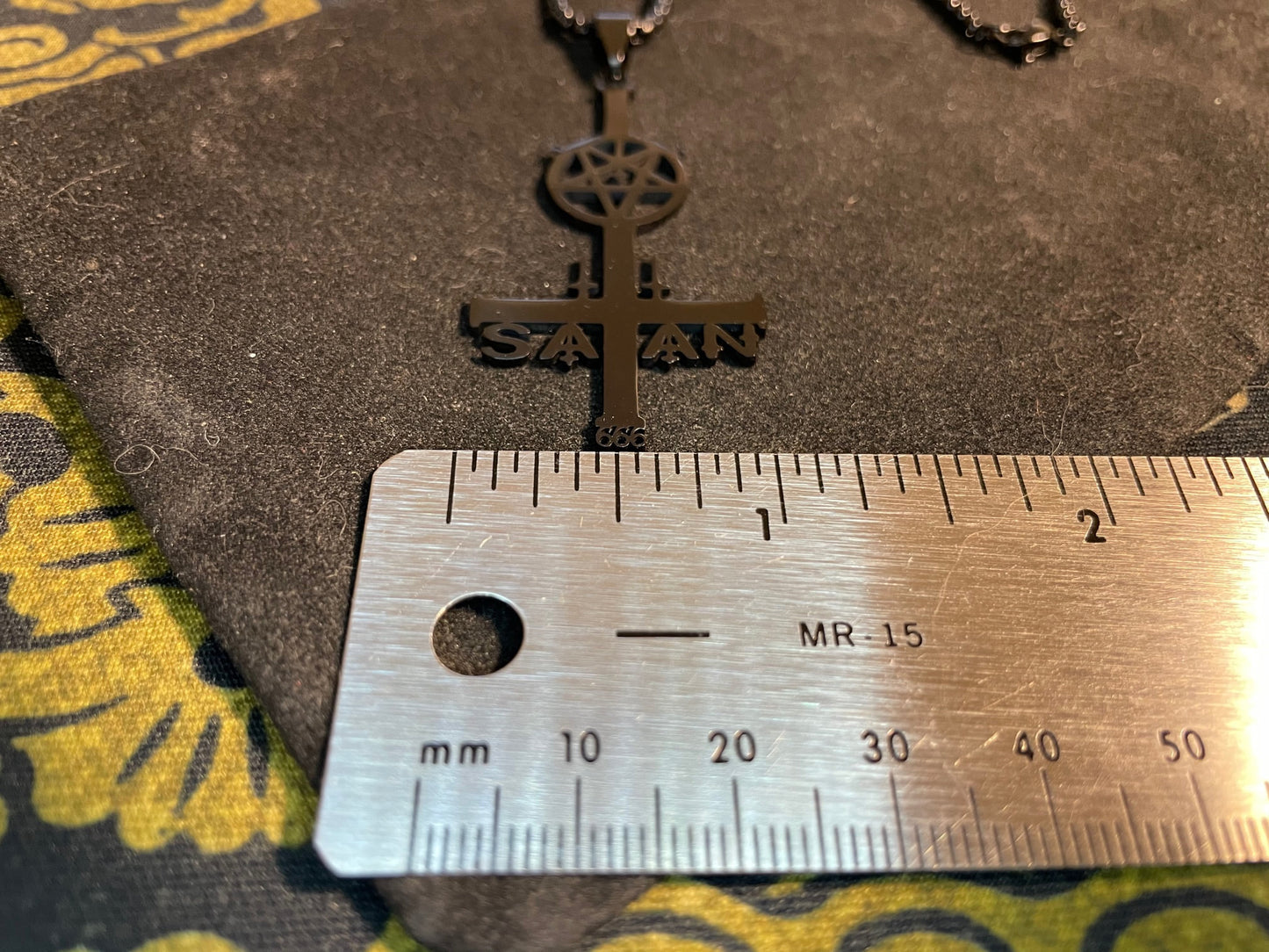 Inverted Upside Down Cross w/ Pentagram 666 Symbol Pendant Necklace Vintage Occult Gothic Dark Pagan Satanic Men Women Jewelry Gift - Black