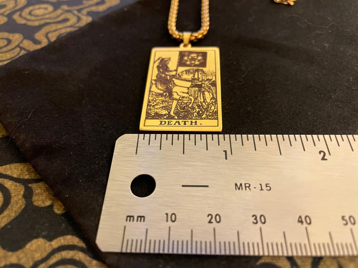 Death Tarot Card Necklace Rider Waite Deck Laser Engraved Stainless Steel Pendant Gothic Pagan Wiccan Satanic Occult Accessory Gift - Gold