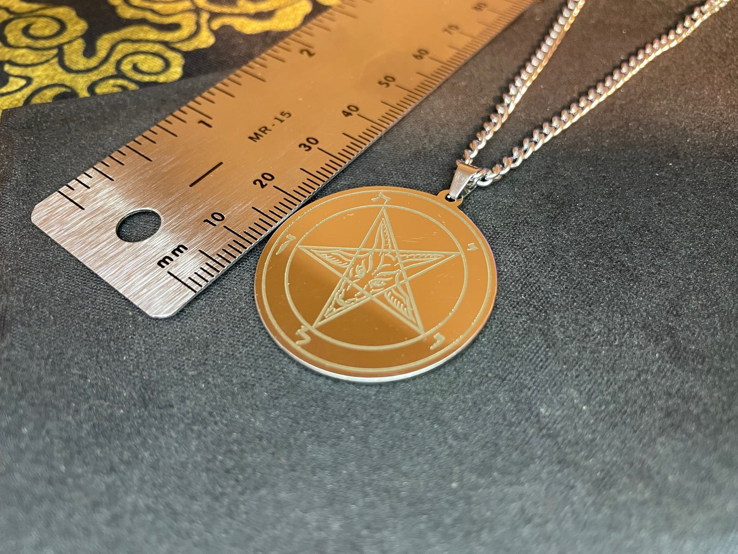 Sigil of Baphomet Official Church of Satan Inverted Upside Down Pentagram Necklace Pagan Wiccan Satanic Occult Jewelry Gift - Silver & Gold