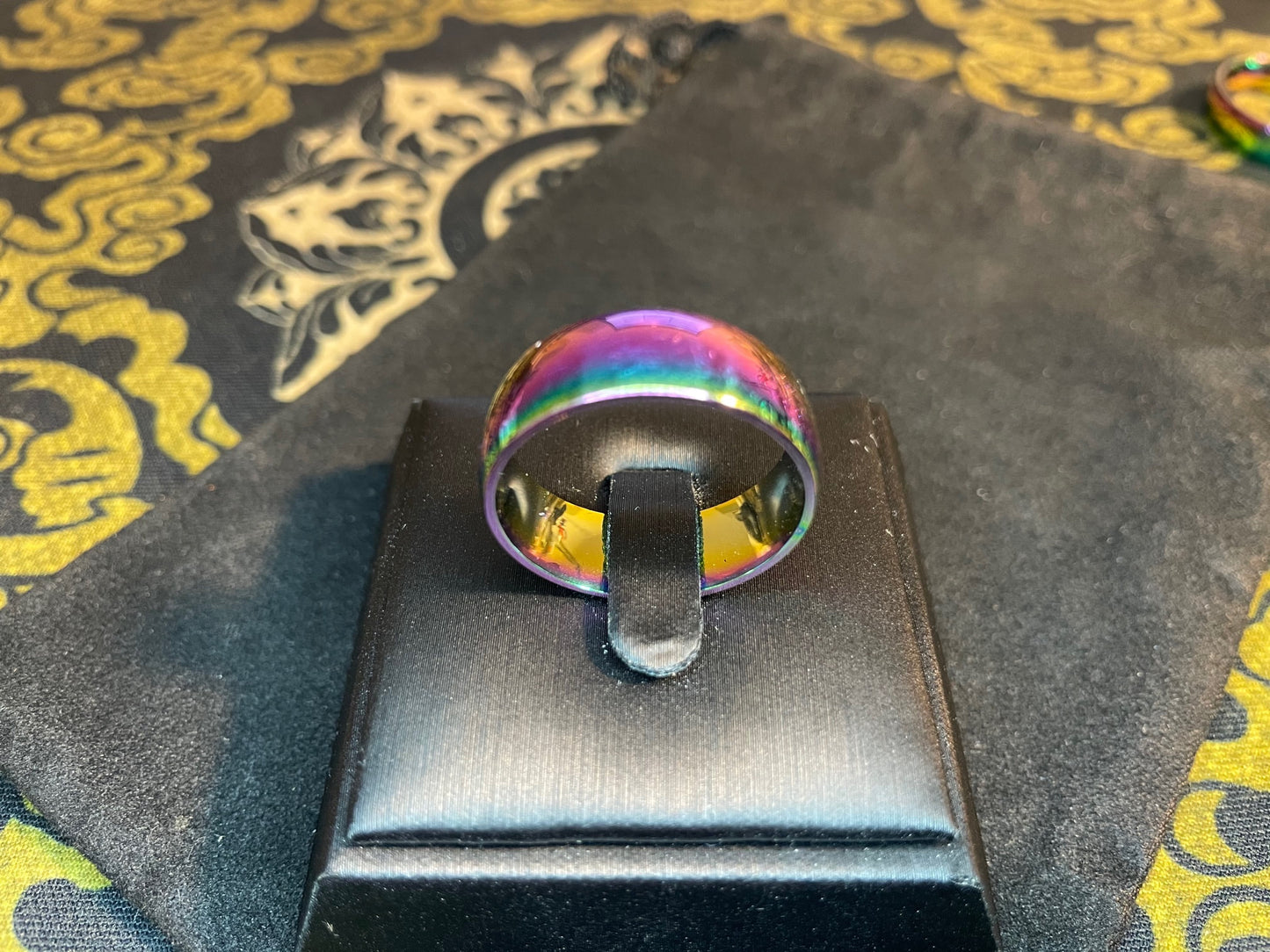 Rainbow Stainless Steel Prismatic Ring Gothic Promise Wedding 8mm Band Satanic Pagan Wiccan Occult Jewelry Men Women Best Gift - Multicolor