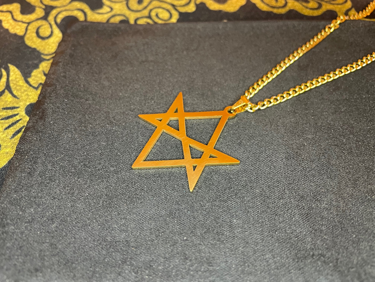 Unicursal Hexagram Thelema Symbol Stainless Steel Pendant Necklace Aleister Crowley Satanic Church Wiccan Pagan Occult Jewelry Gift - Gold