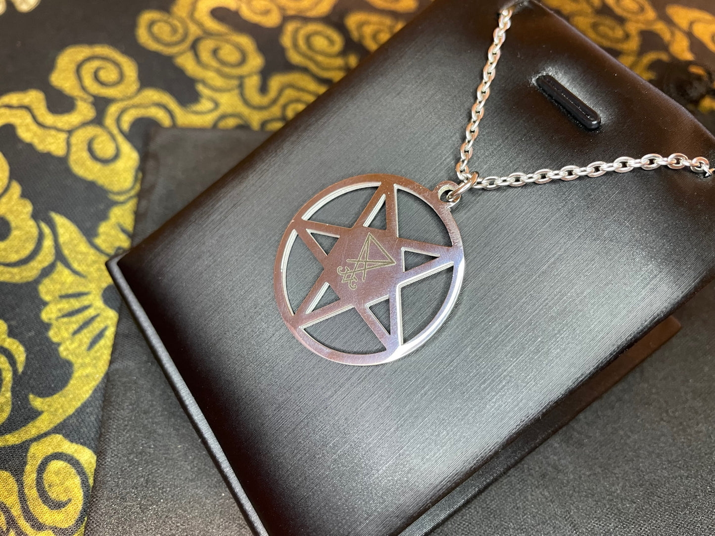 Inverted Pentagram Sigil of Lucifer Upside Down Stainless Steel Pendant Necklace Satanic Gothic Pagan Wiccan Occult Jewelry Gift - Silver