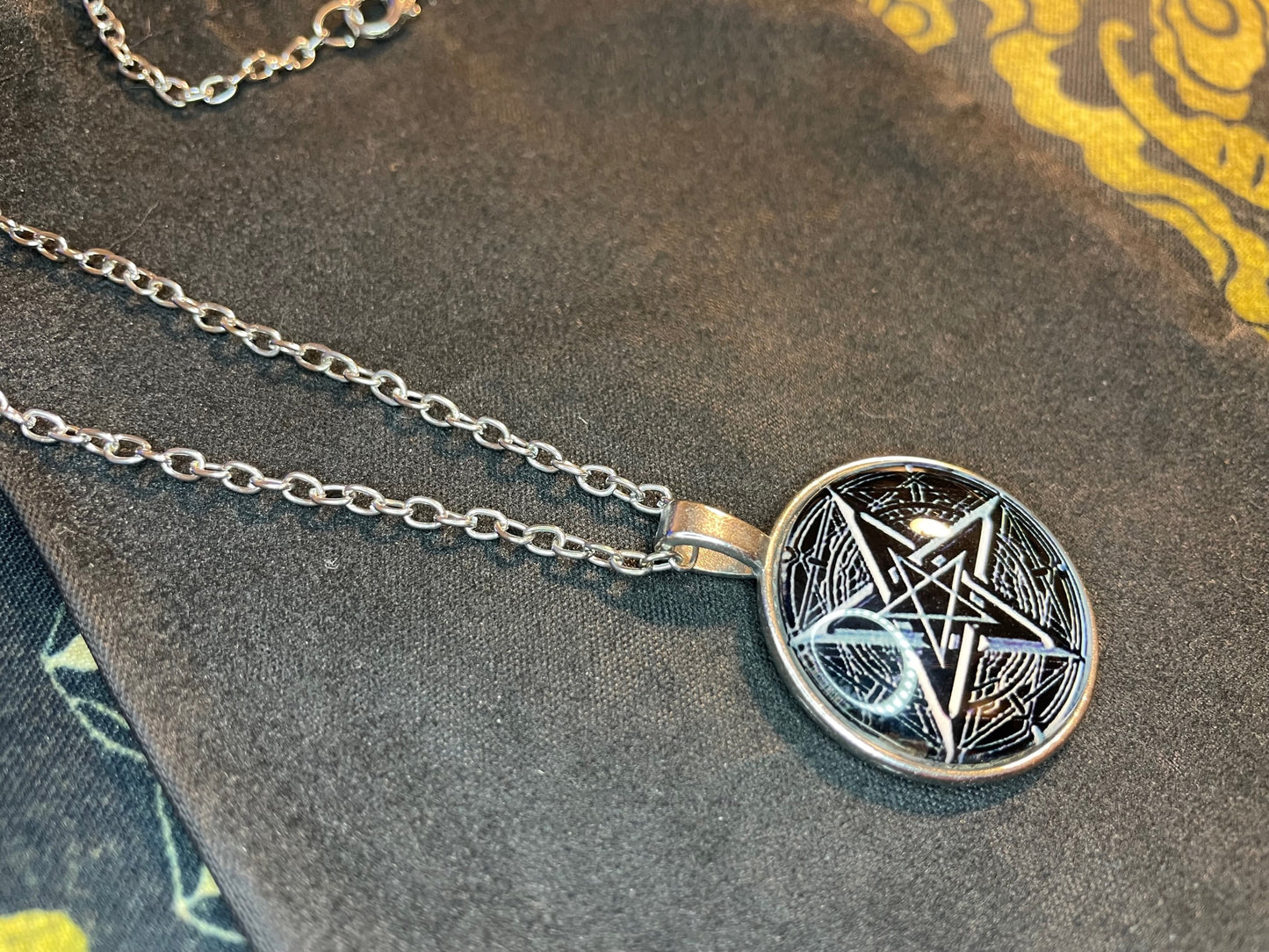 Double Pentagram Sigil of Leviathan Baphomet Lucifer Glass Stainless Steel Pendant Necklace Satanic Wiccan Occult Jewelry Best Gift - Silver