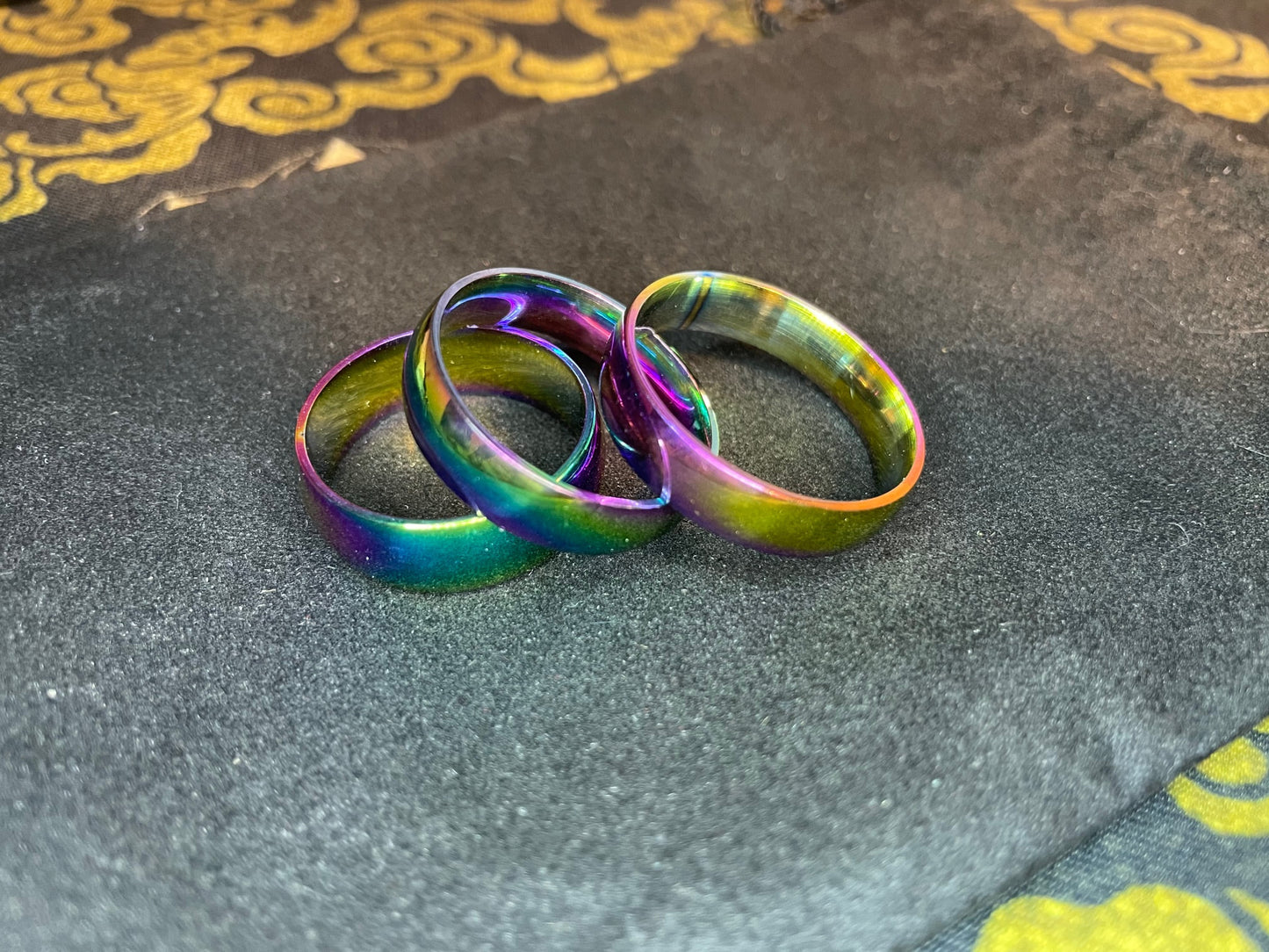 Rainbow Stainless Steel Prismatic Ring Gothic Promise Wedding 8mm Band Satanic Pagan Wiccan Occult Jewelry Men Women Best Gift - Multicolor