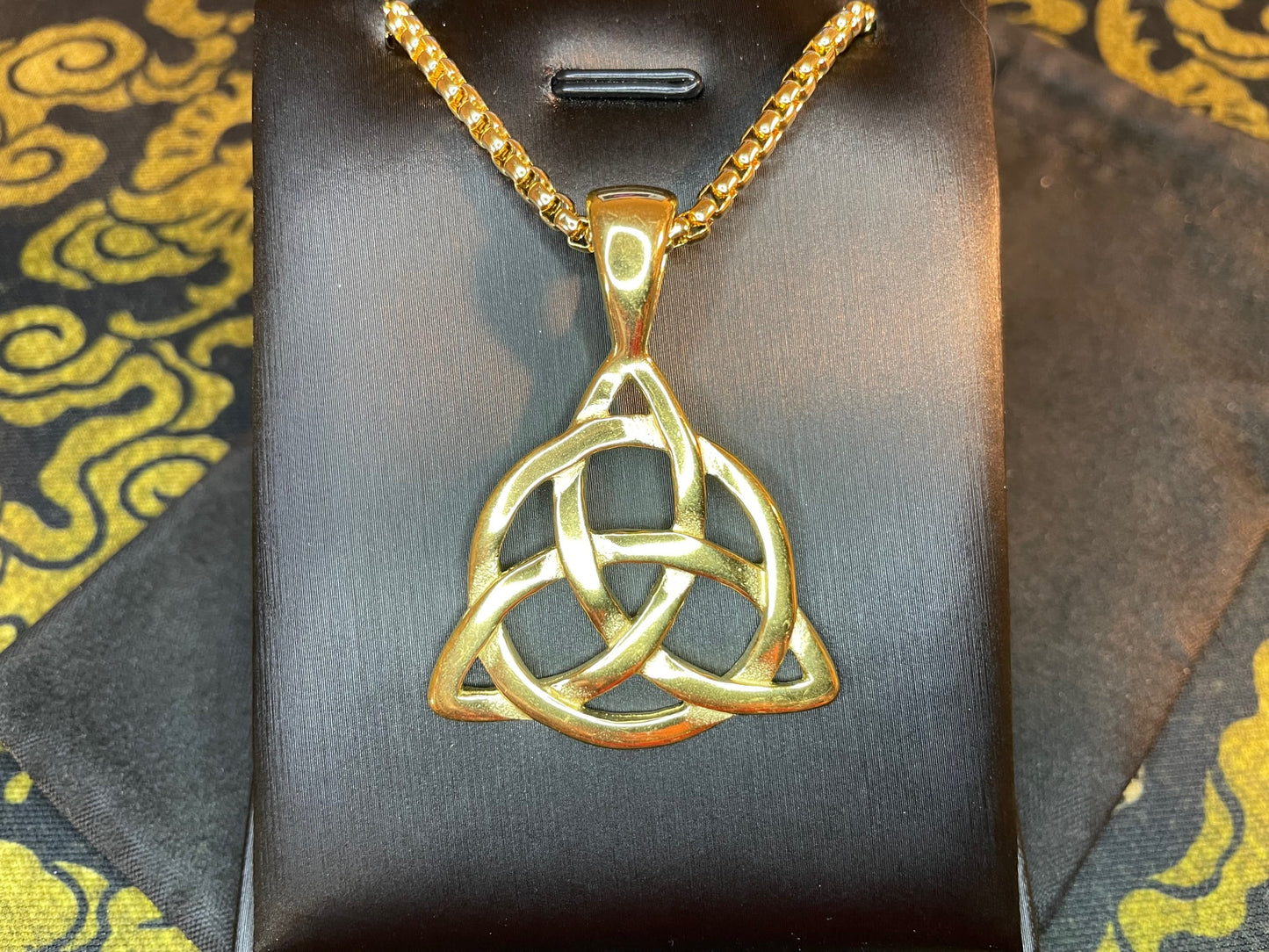 Celtic Triple Knot Viking Nordic Thor Loki Norse Steel Pendant Necklace Amulet Talisman Satanic Wiccan Pagan Occult Jewelry -  Gold Color