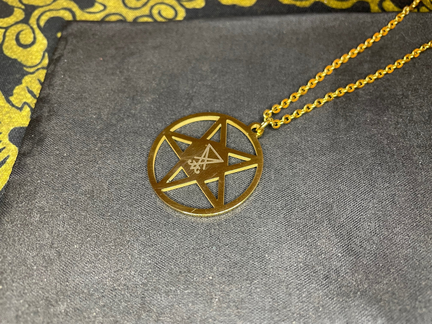 Inverted Pentagram Sigil of Lucifer Upside Down Stainless Steel Pendant Necklace Satanic Gothic Pagan Wiccan Occult Jewelry Best Gift - Gold