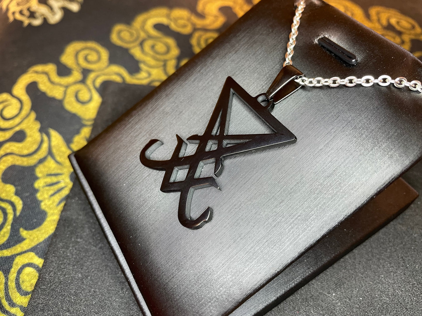 Sigil of Lucifer Seal of Satan Morning Star Venus Light-Bringer Stainless Steel Pendant Necklace Satanic Wiccan Occult Jewelry Gift - Black