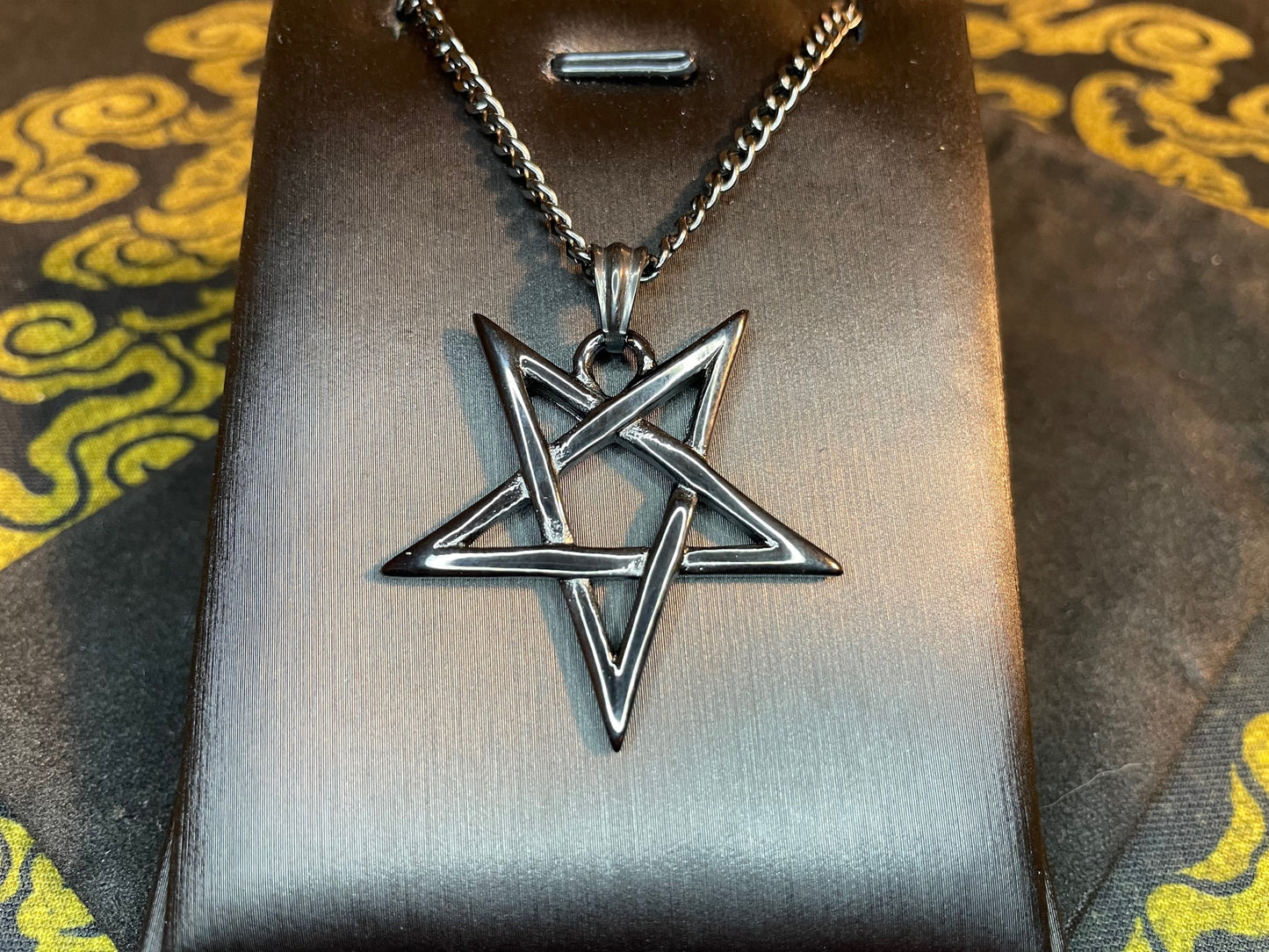 Mystical Upside Down Woven Inverted Pentagram Stainless Steel Retro Pendant Necklace Gothic Satanic Wiccan Occult Jewelry Best Gift - Black