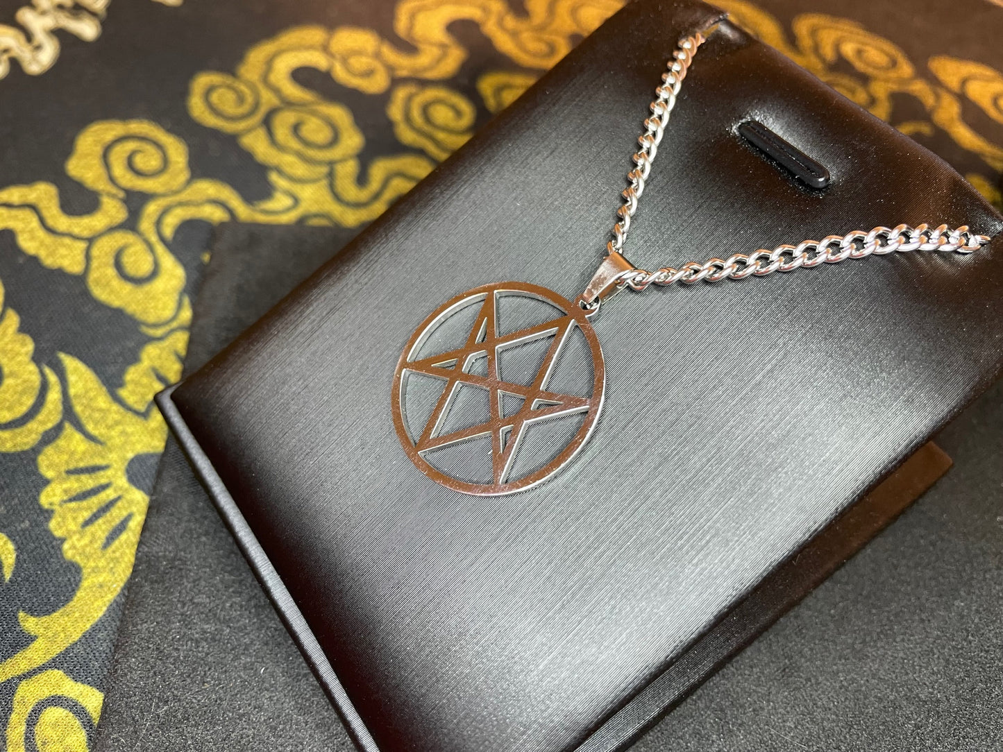 Unicursal Hexagram Thelema Symbol Stainless Steel Pendant Necklace Aleister Crowley Satanic Church Wiccan Pagan Occult Jewelry Gift - Silver