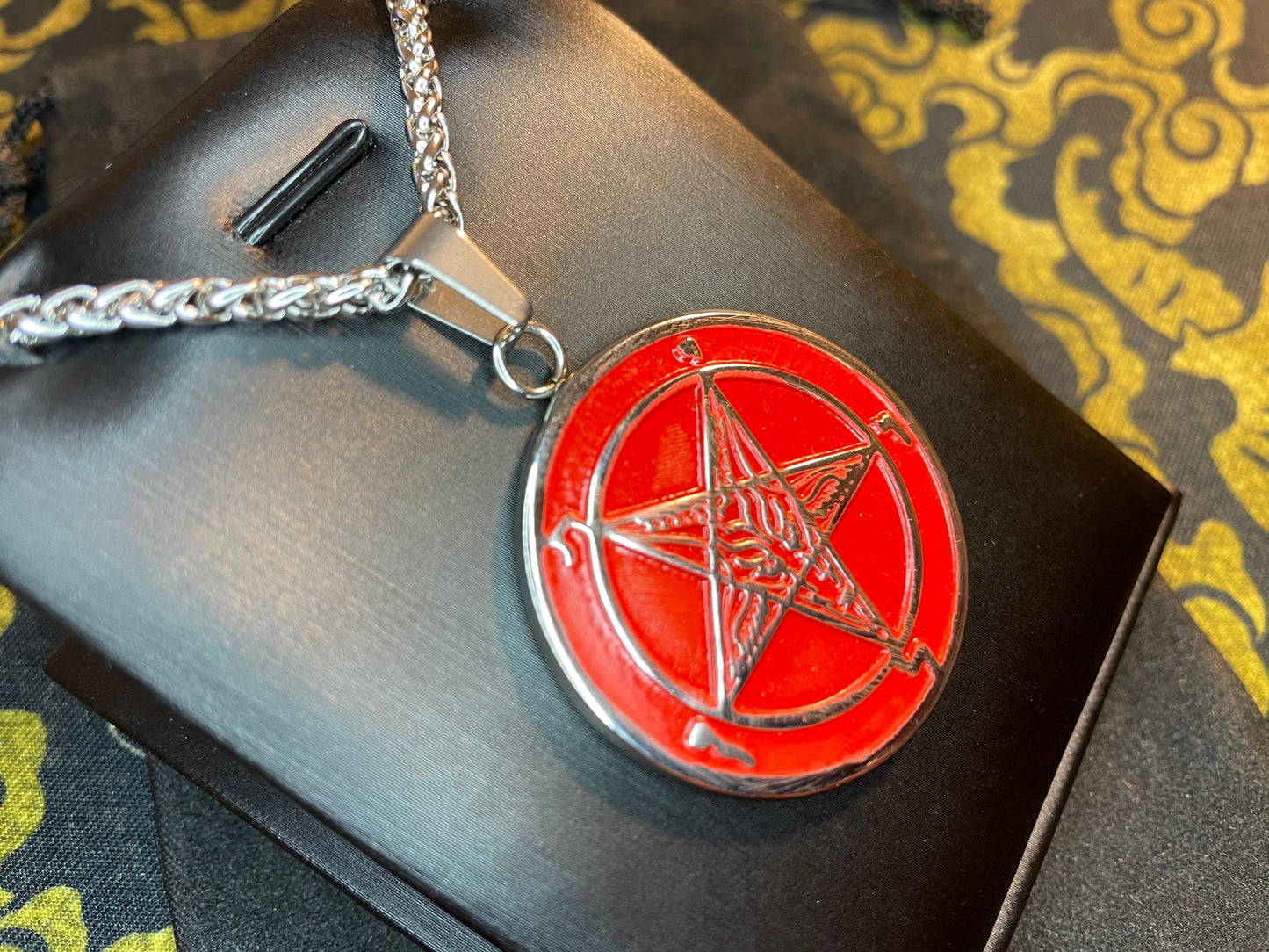 Sigil of Baphomet Official Church of Satan Lucifer Pendant Necklace Amulet Talisman Satanic Wiccan Gothic Pagan Occult Jewelry Gift -  Red