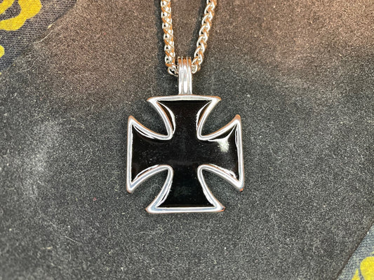 Black German Military Iron Cross Inverted Upside Down Pendant Necklace Gothic Pagan Wiccan Satanic Occult Jewelry - Silver & Black Color