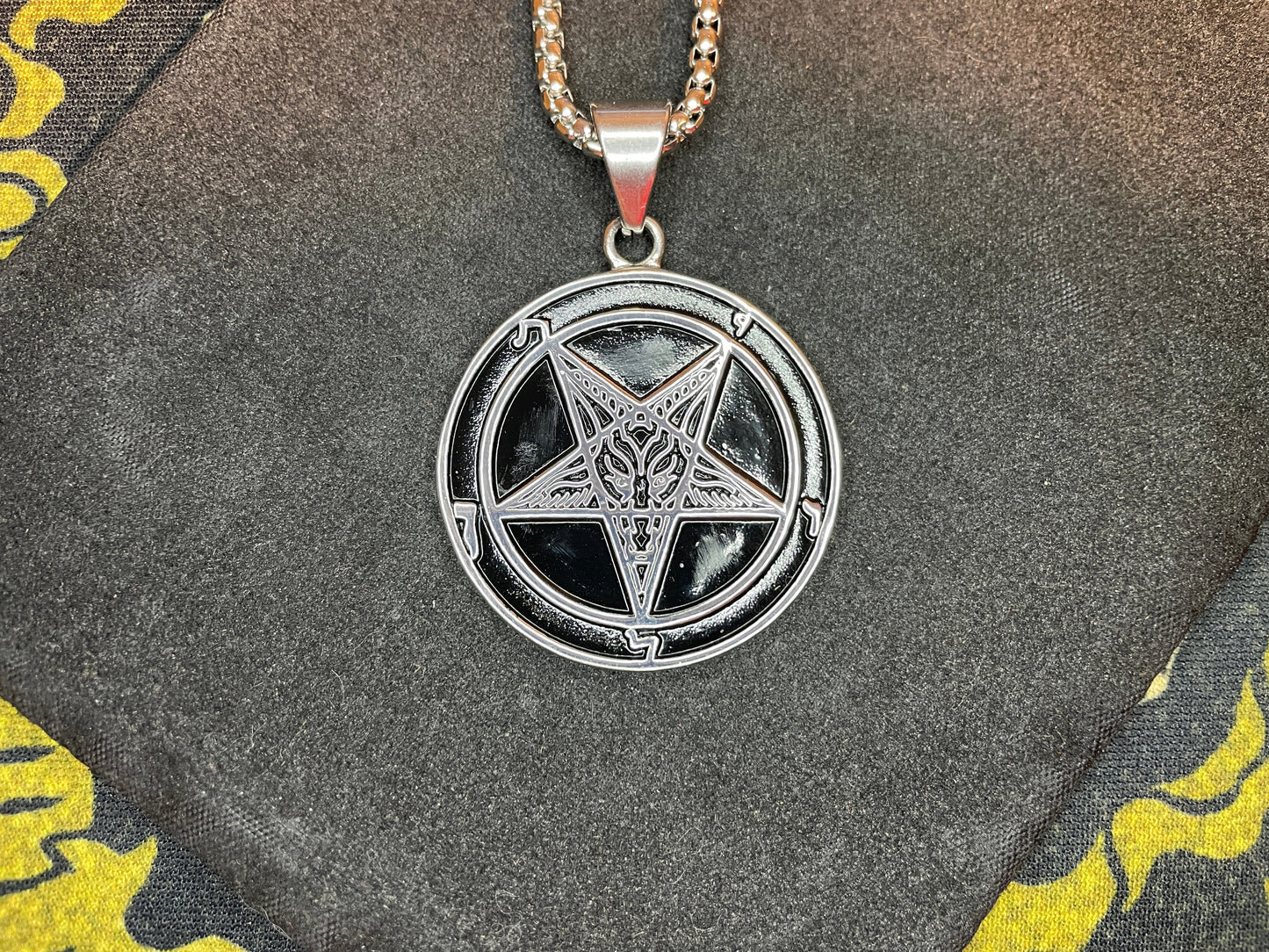 Sigil of Baphomet Official Church of Satan Lucifer Pendant Necklace Amulet Talisman Satanic Wiccan Gothic Pagan Occult Jewelry Gift -  Black