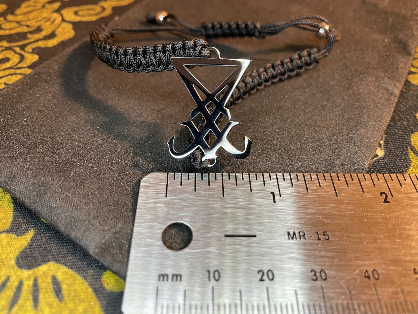 Sigil of Lucifer Seal of Satan Stainless Steel Paracord Friendship Bracelet Gothic Pagan Satanic Church Wiccan Occult Jewelry Gift - Black