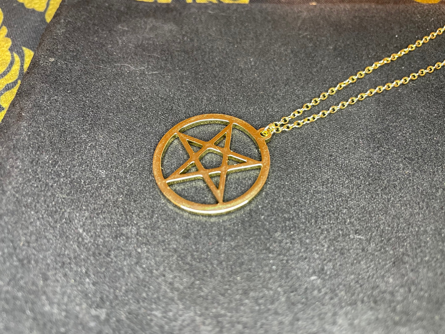 Satanic Inverted Pentagram Upside Down Pentacle Stainless Steel Minimalist Pendant Necklace Gothic Pagan Wiccan Occult Jewelry Gift - Gold