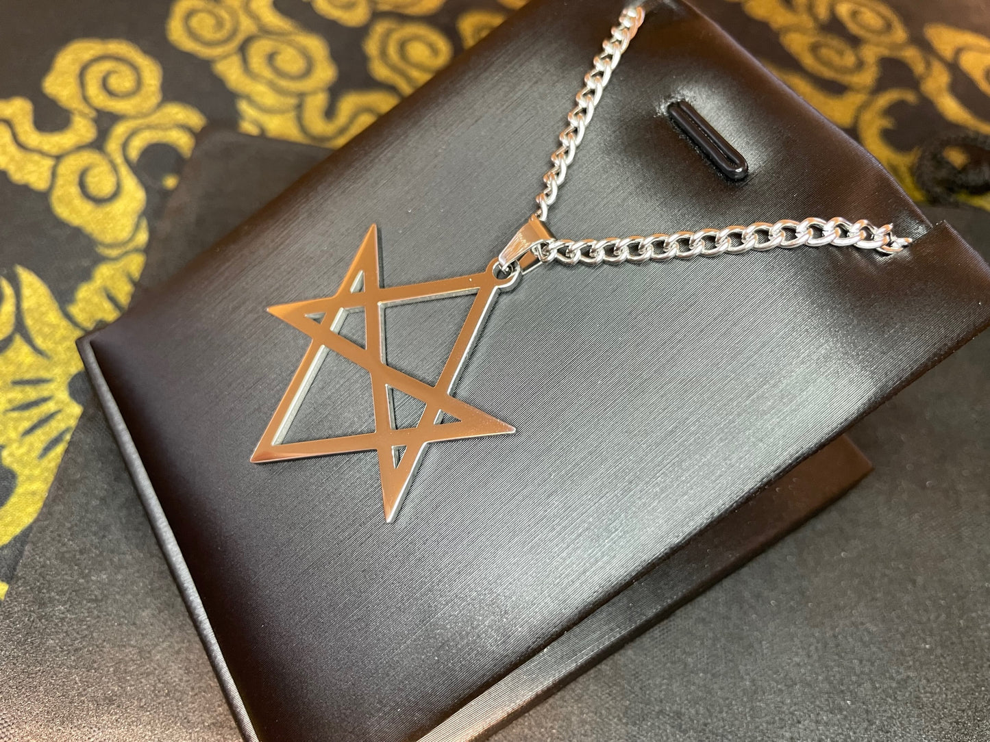 Unicursal Hexagram Thelema Symbol Stainless Steel Pendant Necklace Aleister Crowley Satanic Church Wiccan Pagan Occult Jewelry Gift - Silver