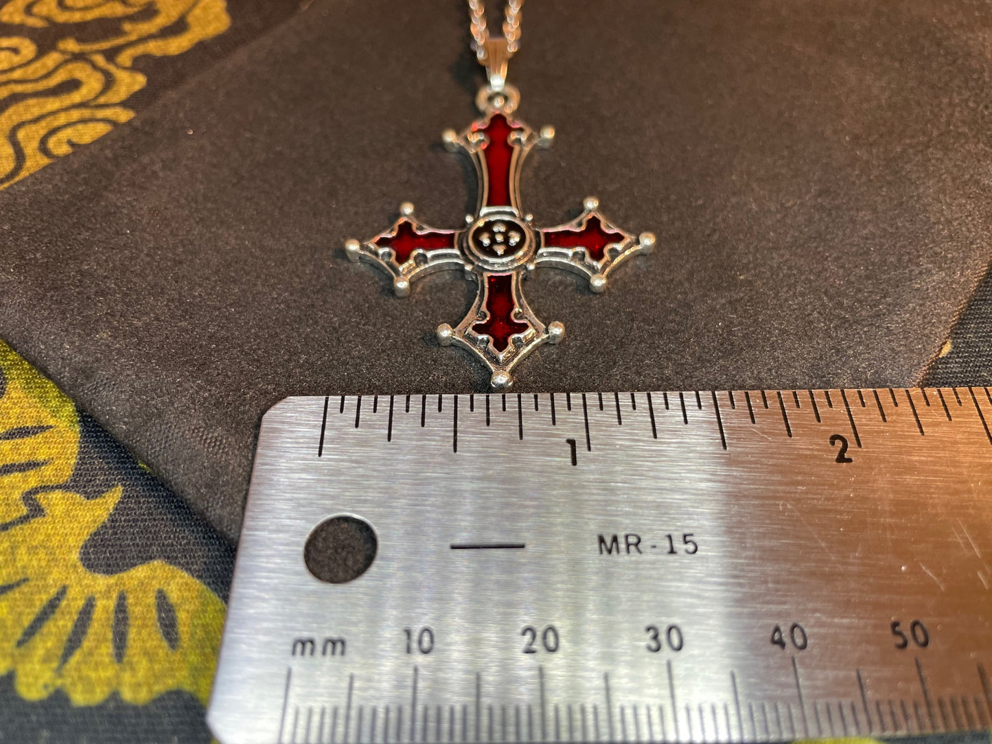 Red Crimson Bloody Inverted Upside Down Cross Pendant Necklace Vintage Gothic Satanic Pagan Wiccan Occult Jewelry Best Gift - Silver