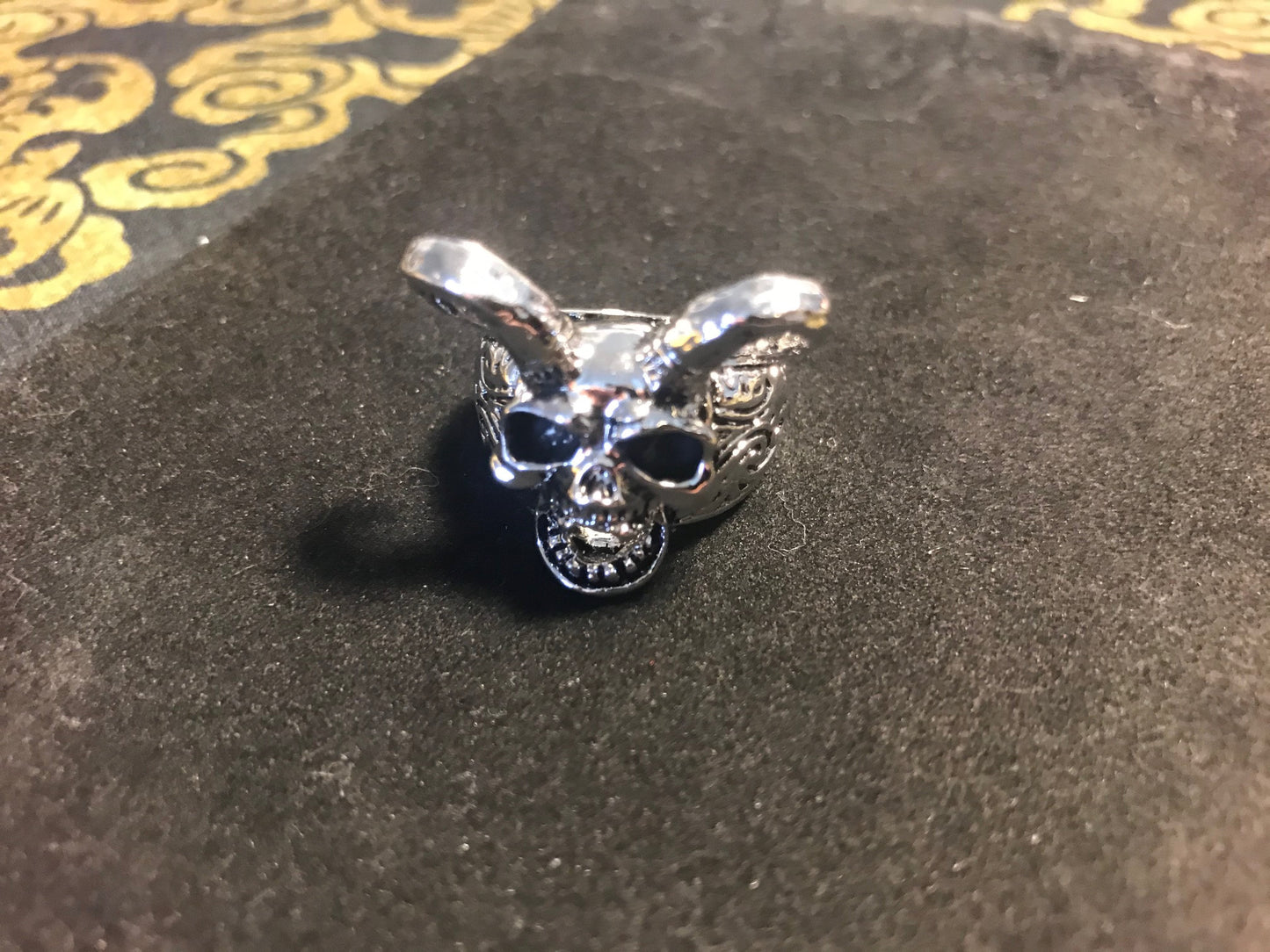 Laughing Demon Horned Skull Biker Ring Gothic Classic Vintage Skeleton Horns Satanic Occult Wiccan Druid Magic Jewelry Gift - Gold & Silver