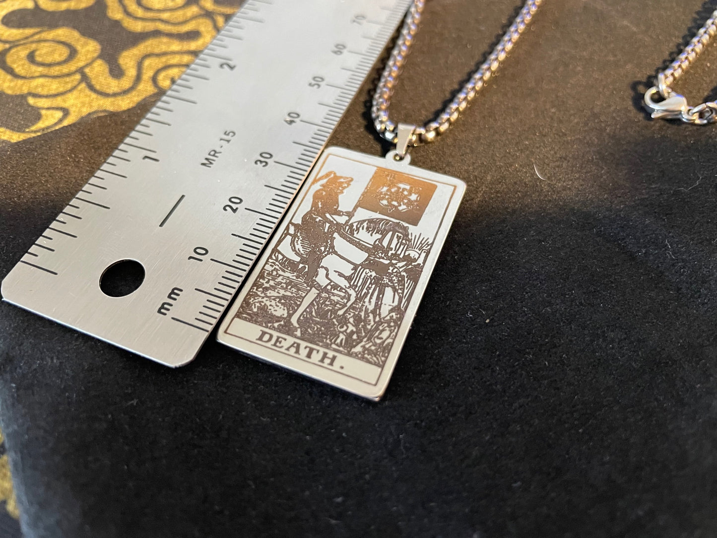 Death Tarot Card Necklace Rider Waite Deck Laser Engraved Stainless Steel Pendant Gothic Pagan Wiccan Satanic Occult Accessory Gift - Silver