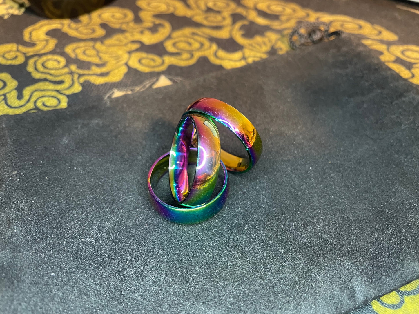 Rainbow Stainless Steel Prismatic Ring Gothic Promise Wedding 8mm Band Satanic Pagan Wiccan Occult Jewelry Men Women Best Gift - Multicolor