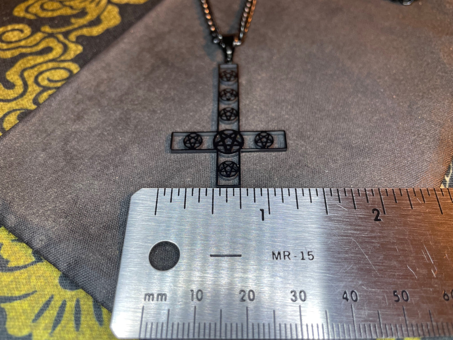 Upside Down Cross Inverted Multi Pentagram Stainless Steel Pendant Necklace Gothic Modern Satanic Church Wiccan Occult Jewelry Gift - Black