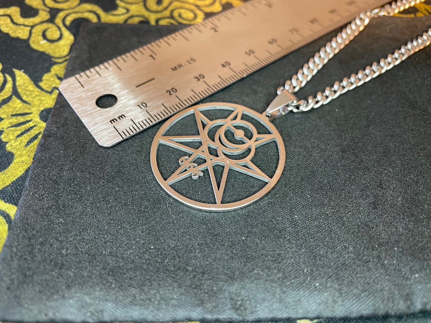 Aleister Crowley Seal 7-Pointed Star 666 Thelema Symbol Stainless Steel Pendant Necklace Satanic Wiccan Pagan Occult Jewelry Gift - Silver