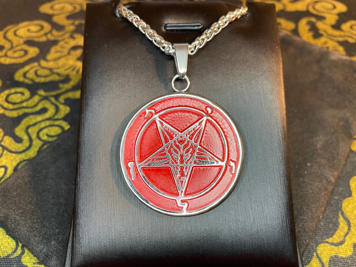 Sigil of Baphomet Official Church of Satan Lucifer Pendant Necklace Amulet Talisman Satanic Wiccan Gothic Pagan Occult Jewelry Gift -  Red