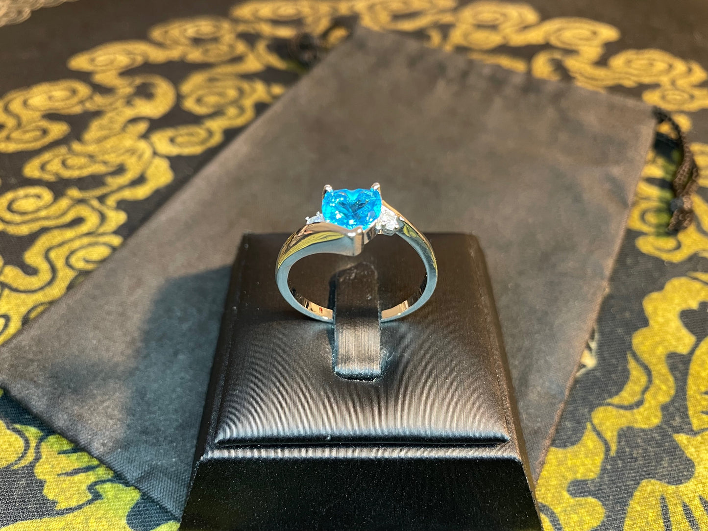 Blue Topaz Heart Shaped Dark Crystal 14kt Gold Ring Gothic Vintage Classic Wedding Band Satanic Pagan Wiccan Occult Jewelry Gift - Women's