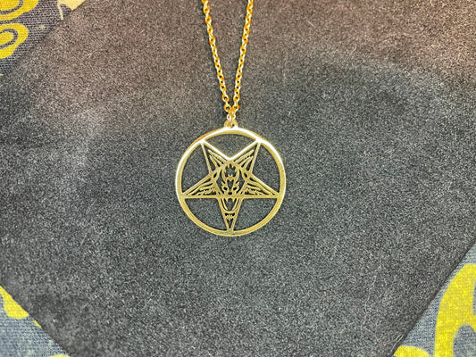 Sigil of Baphomet Church of Satan Seal Inverted Pentagram Stainless Steel Pendant Necklace Satanic Wiccan Pagan Occult Jewelry Gift - Gold