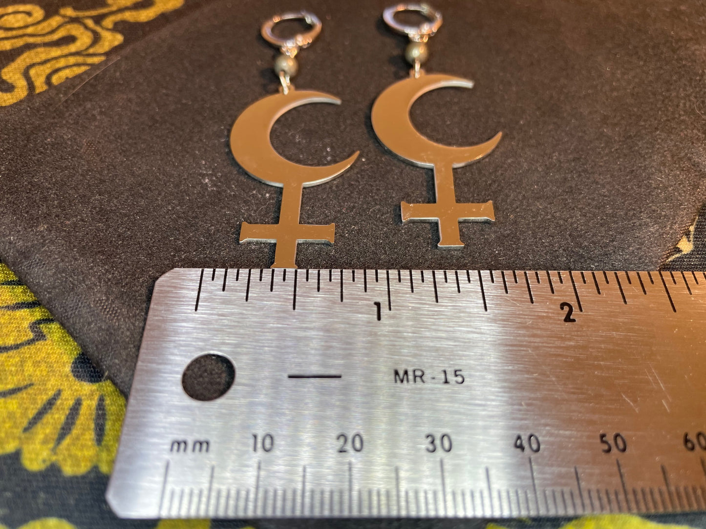 Lilith Symbol Crescent Moon Inverted Upside Down Cross Stainless Steel Earrings Gothic Satanic Church Wiccan Occult Jewelry Gift - Silver