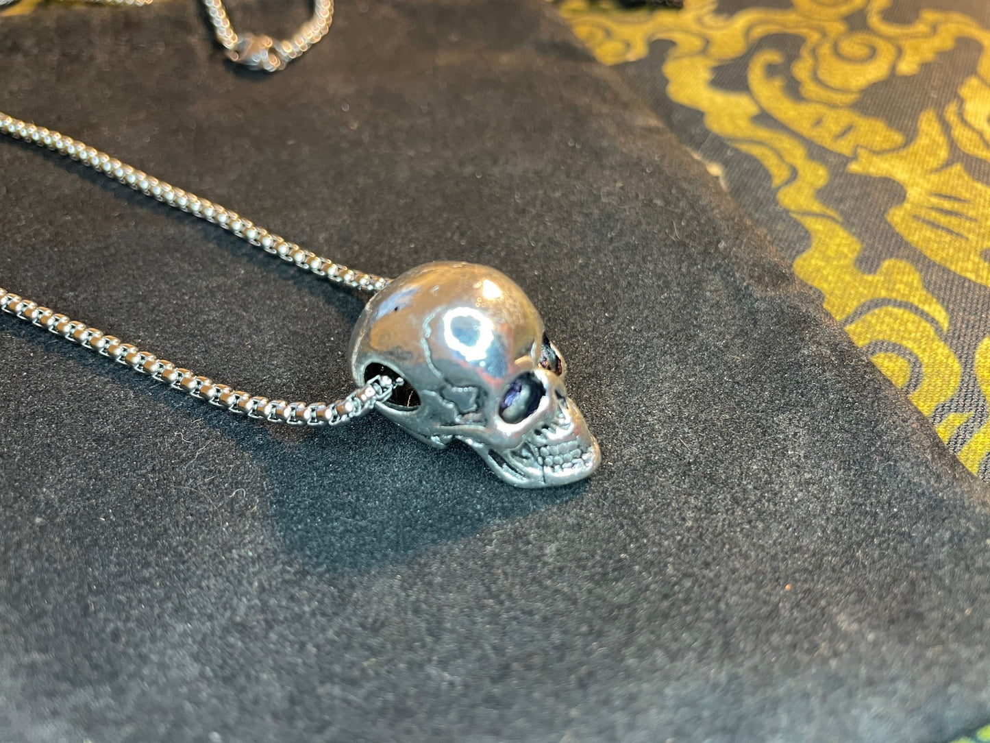 Skull Skeleton Death Ghost 3D Pendant Necklace Stainless Steel Biker Punk Gothic Wiccan Satanic Church Pagan Occult Jewelry Gift - Silver