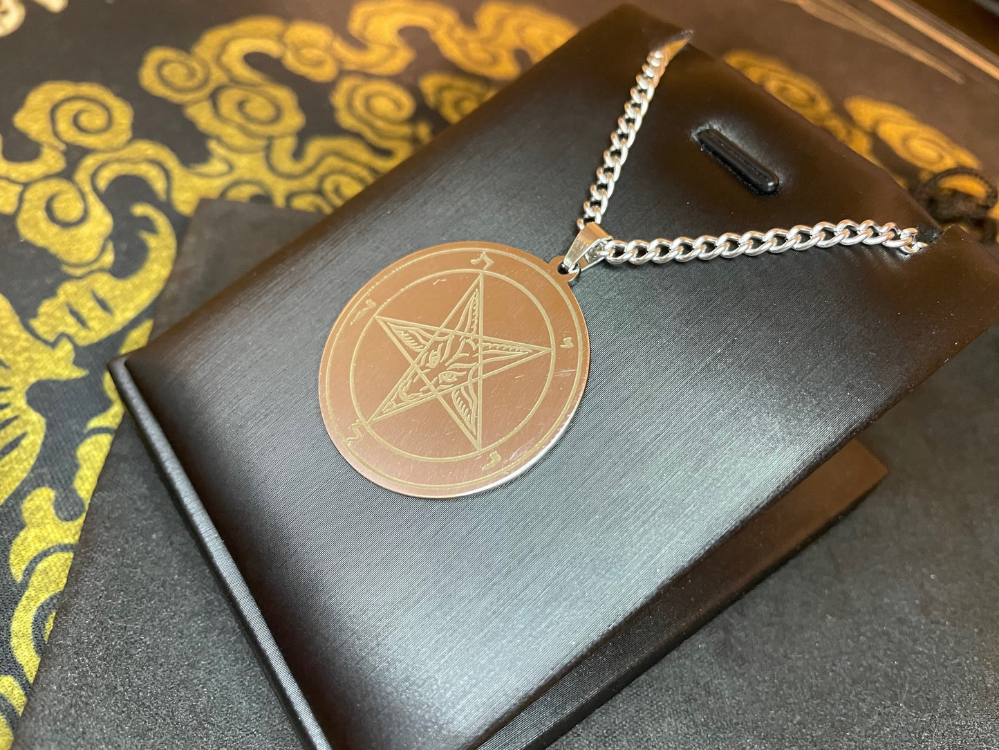 Sigil of Baphomet Official Church of Satan Inverted Upside Down Pentagram Necklace Pagan Wiccan Satanic Occult Jewelry Gift - Silver & Gold