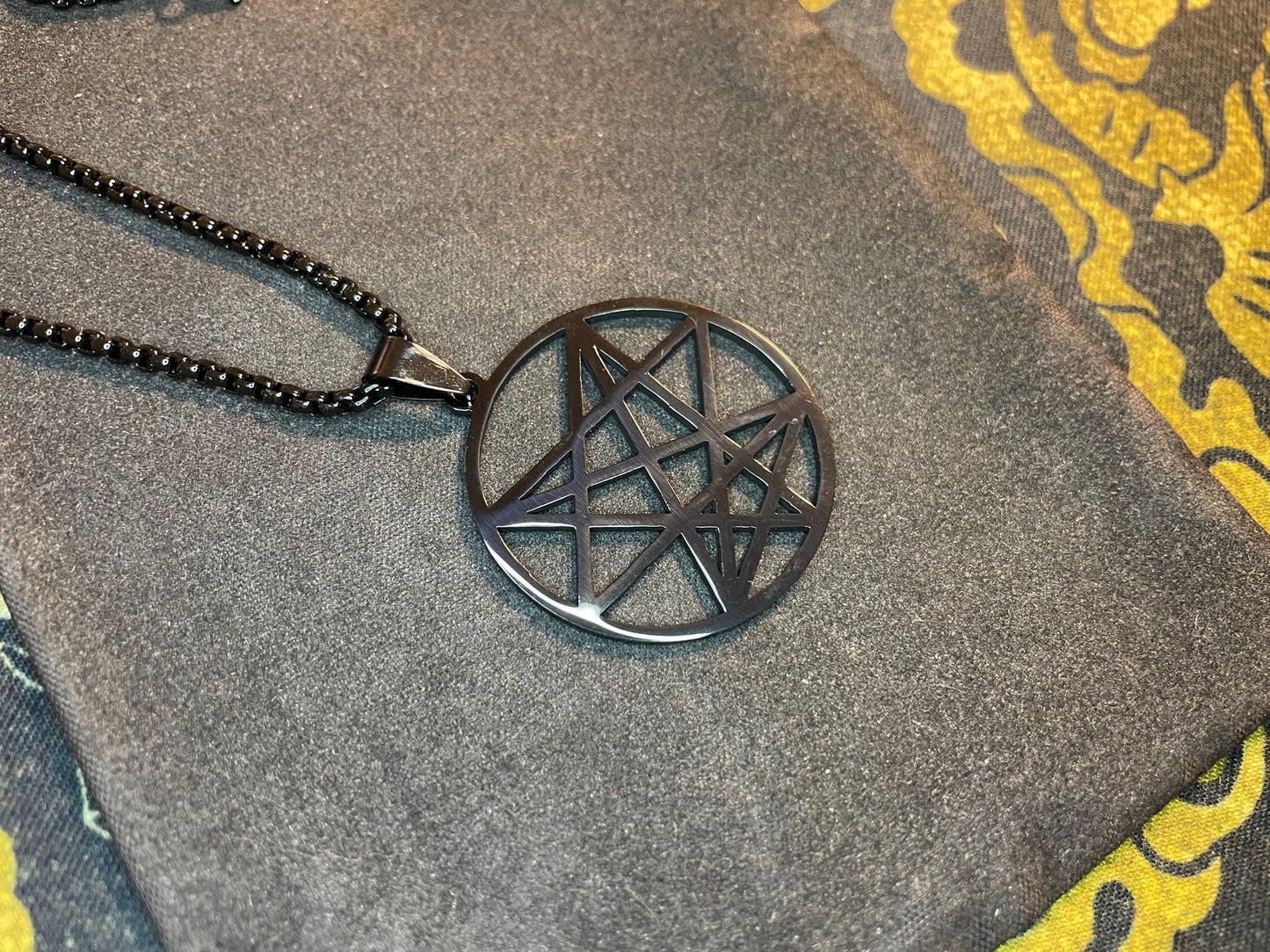 Nine Angles Seal of the Devil Sacred Geometry Pendant Necklace Stainless Steel Magical Amulet Talisman Satanic Church Wiccan Occult Jewelry - Black