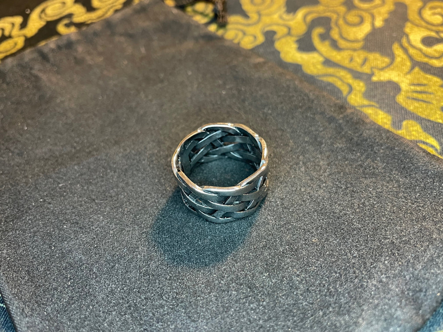 Viking Norse Weave 12mm 4-Band Woven Intertwined Overlap Luck Ring Gothic Vintage Satanic Church Wiccan Pagan Occult Jewelry Gift - Silver