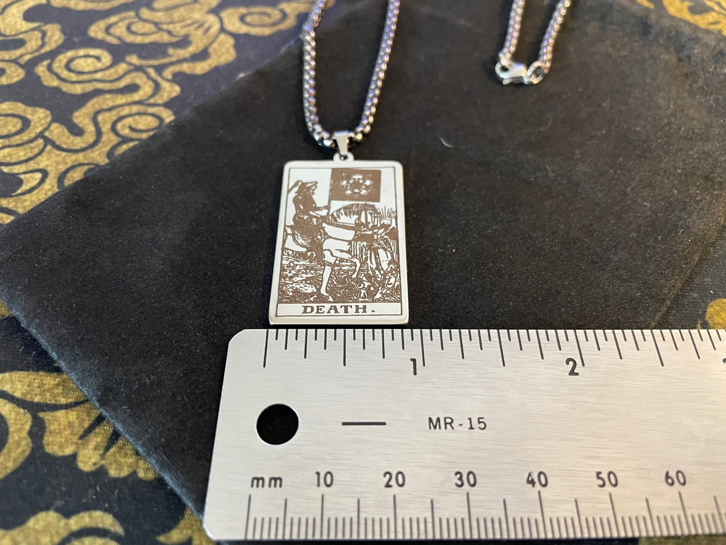 Death Tarot Card Necklace Rider Waite Deck Laser Engraved Stainless Steel Pendant Gothic Pagan Wiccan Satanic Occult Accessory Gift - Silver