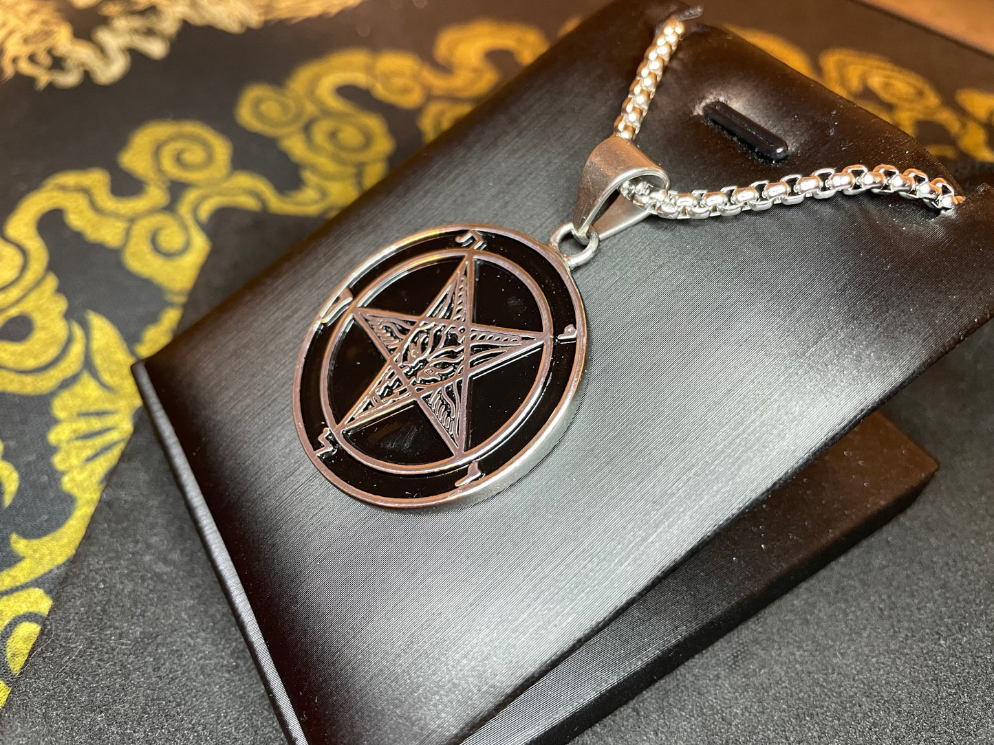 Sigil of Baphomet Official Church of Satan Lucifer Pendant Necklace Amulet Talisman Satanic Wiccan Gothic Pagan Occult Jewelry Gift -  Black