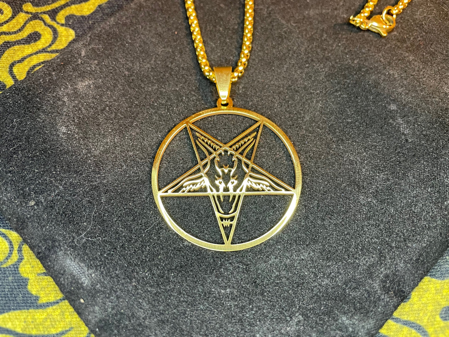 Sigil of Baphomet Satanic Church Upside Down Inverted Pentagram Stainless Steel Pendant Necklace Gothic Pagan Occult Jewelry Gift - Gold