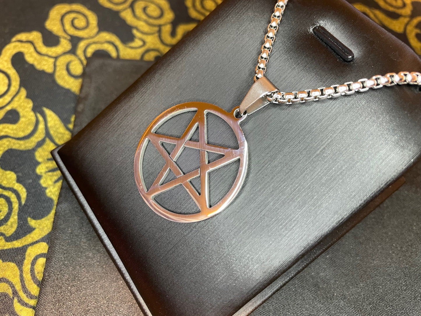 Inverted Pentagram Upside Down Stainless Steel Pendant Necklace Talisman Amulet Gothic Satanic Wiccan Pagan Occult Jewelry Gift - Silver