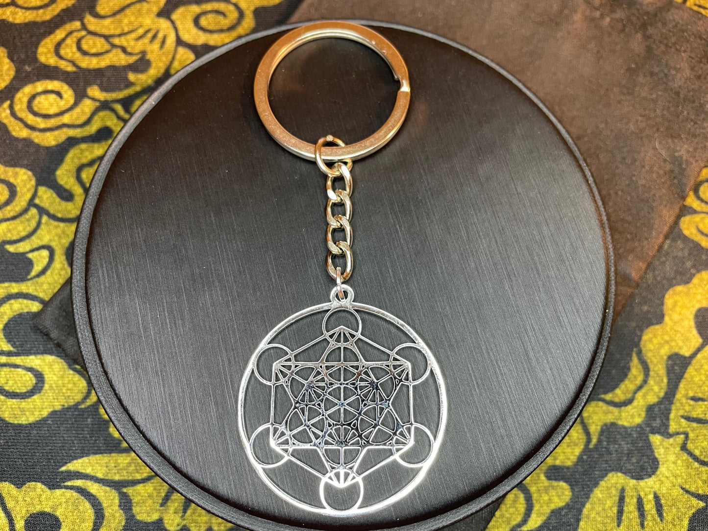 Metatron's Cube Flower of Life Sacred Geometry Yoga Hindu Buddhism Stainless Steel Pendant Keychain Satanic Occult Jewelry Gift -  Silver