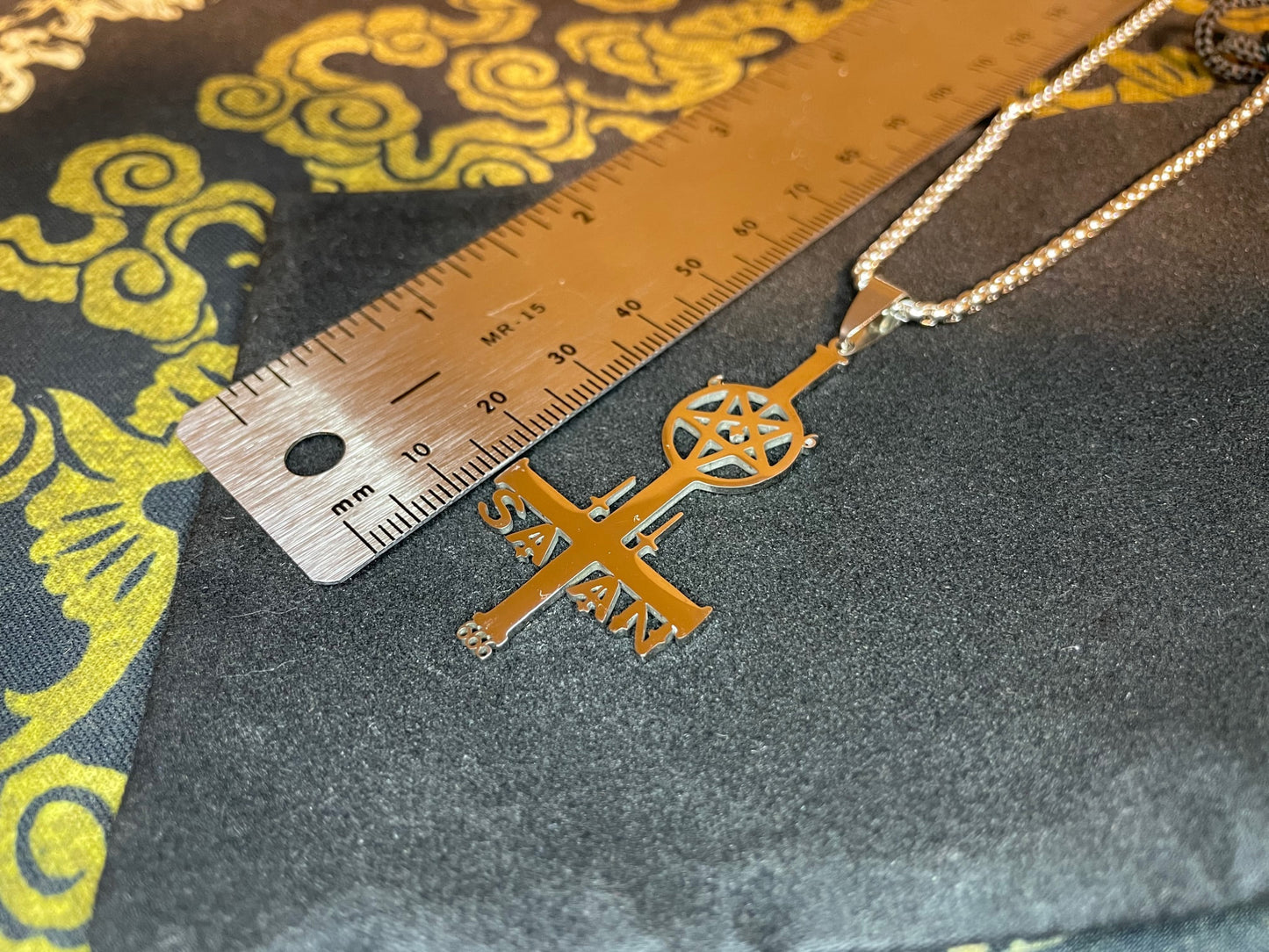 Inverted Upside Down Cross w/ Pentagram 666 Symbol Pendant Necklace Vintage Occult Gothic Dark Pagan Satanic Men Women Jewelry Gift - Silver