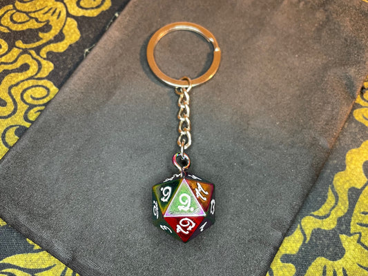 Rainbow d20 20-sided Die Keychain Dungeon Dragon Dice Heavy Solid Steel Prismatic Pendant Gothic Pagan Wiccan Satanic Occult Accessory Gift