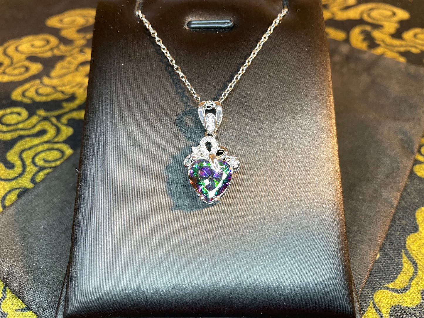 Black Opal Rainbow Prismatic Diamond Heart Sterling Silver Pendant Necklace Gothic Satanic Pagan Wiccan Occult Jewelry Best Gift - Women's