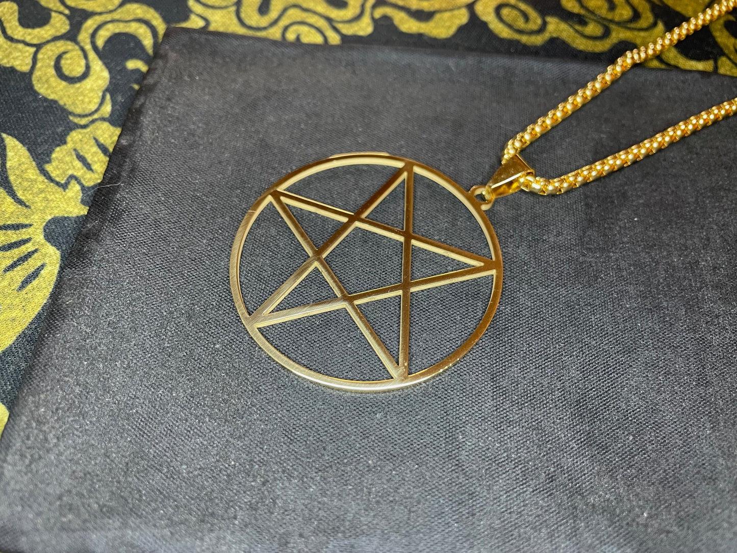 Inverted Pentagram Upside Down Stainless Steel Large Pendant Necklace Talisman Gothic Satanic Wiccan Pagan Occult Jewelry Best Gift - Gold