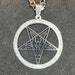 Satanic Sigil of Baphomet Upside Down Inverted Pentagram Stainless Steel Pendant Necklace Gothic Pagan Occult Jewelry - Silver & Diamond